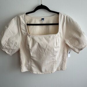 Old Navy Puff Sleeve Square Neck Crop Top Ivory Smocked Cottagecore L